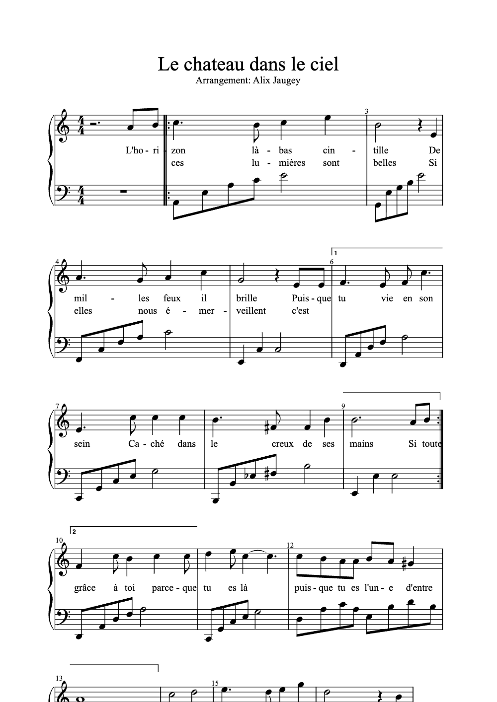 Sheet music preview for Le Château dans le Ciel