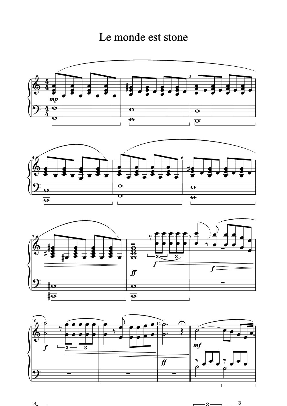 Sheet music preview for Le Monde Est Stone