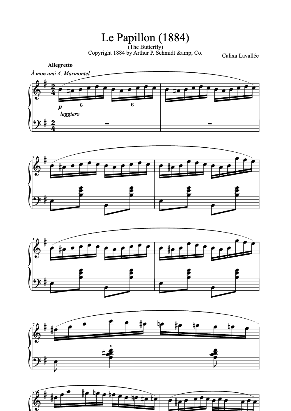 Sheet music preview for Le Papillon