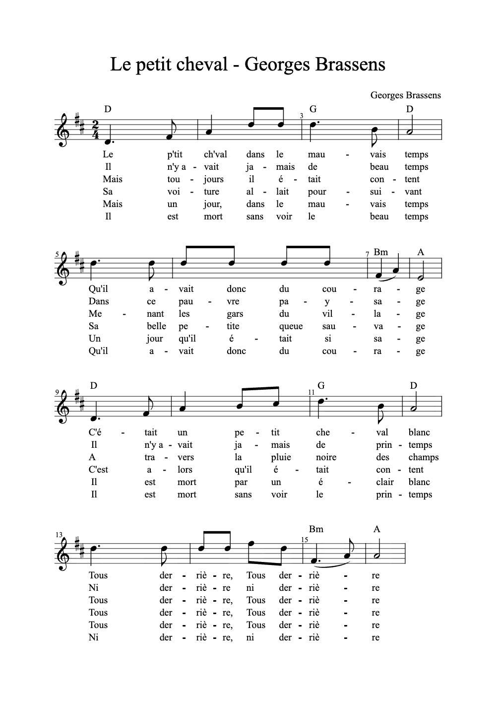 Sheet music preview for Le Petit Cheval