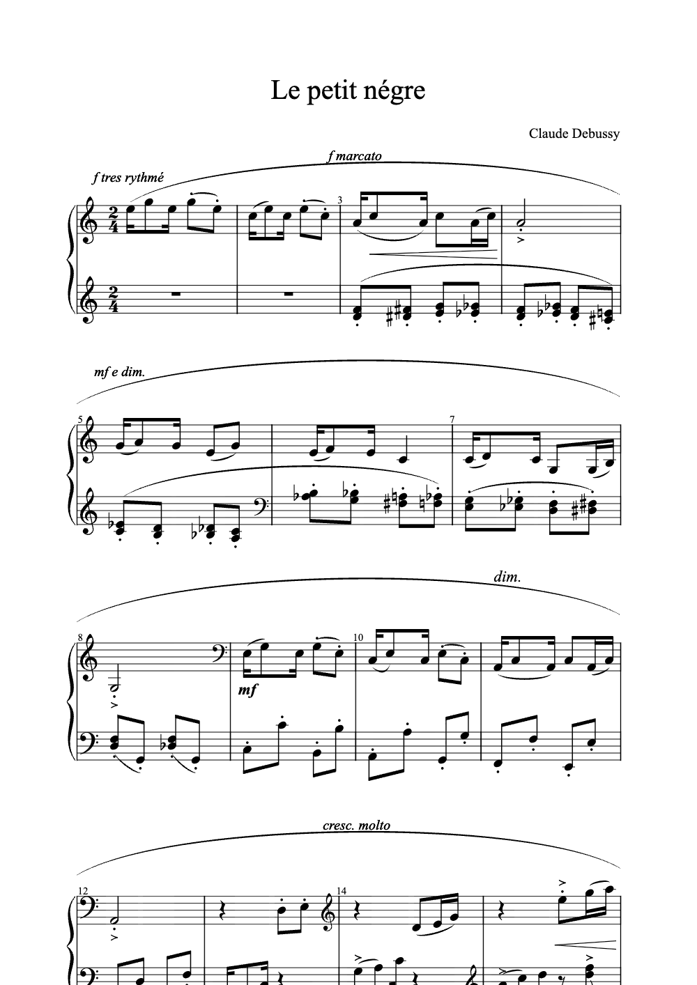Sheet music preview for Le Petit Nègre