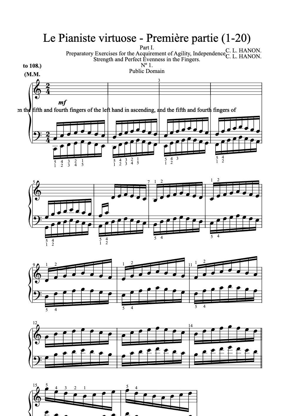 Sheet music preview for Le Pianiste Virtuose - Première Partie (1-20)