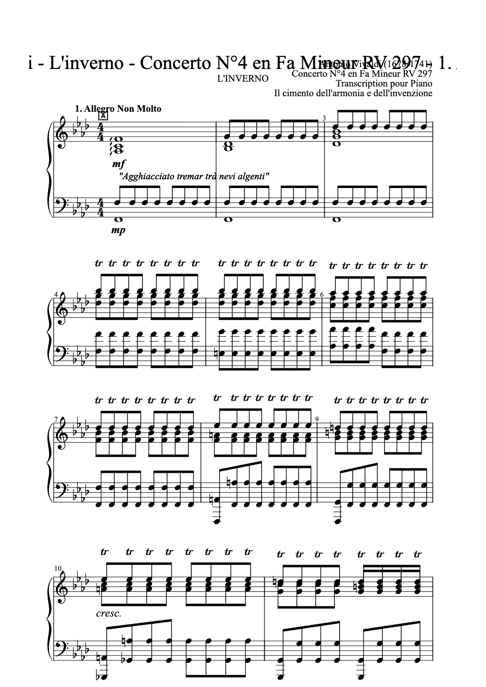 Sheet music preview for Le Quattro Stagioni: L'Inverno