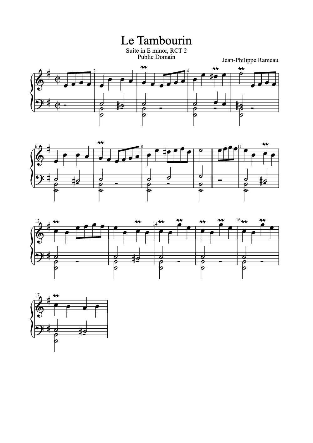 Sheet music preview for Le Tambourin