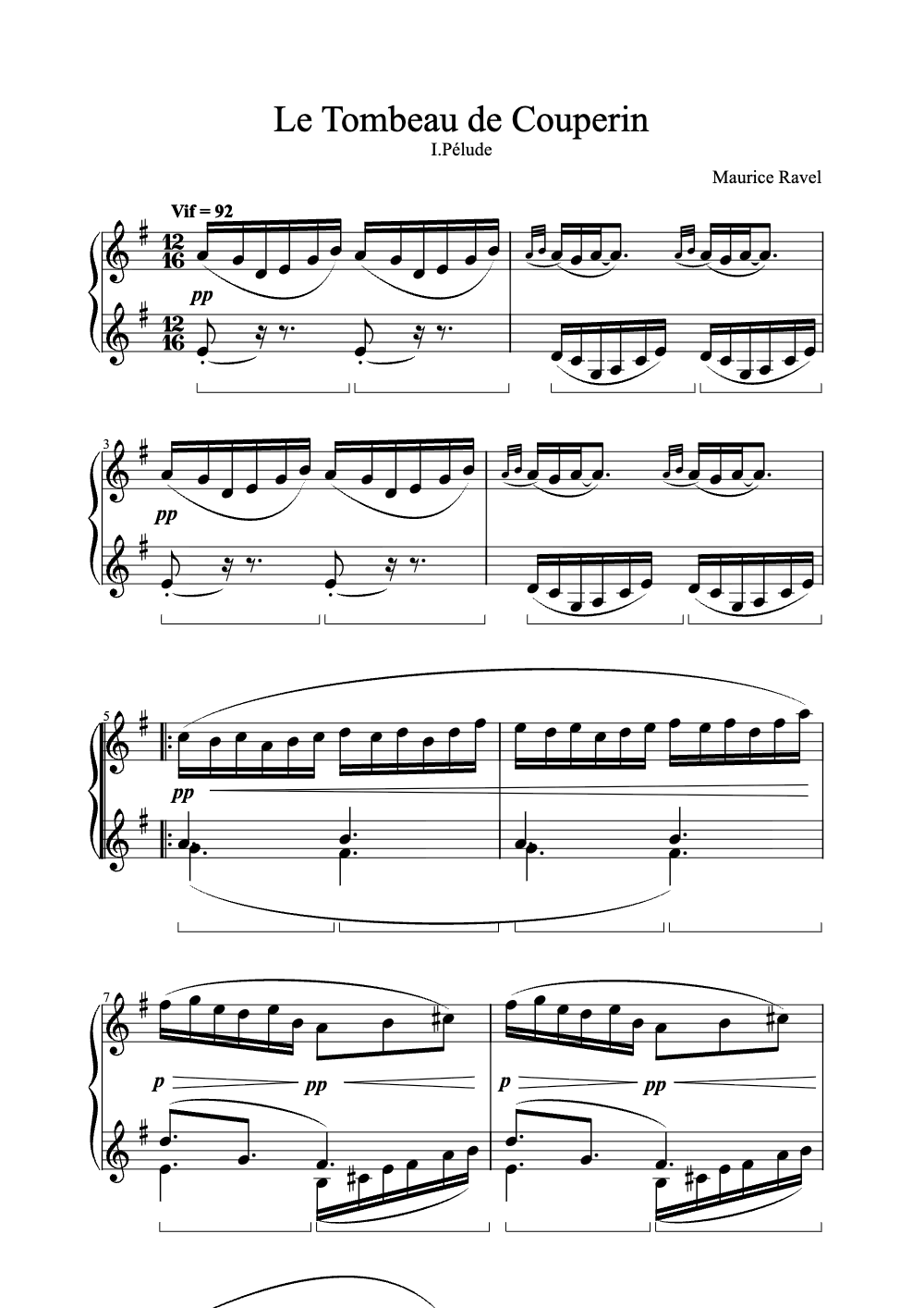 Sheet music preview for Le Tombeau de Couperin