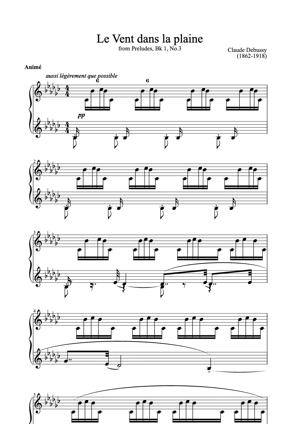 Sheet music preview for Le Vent Dans La Plaine