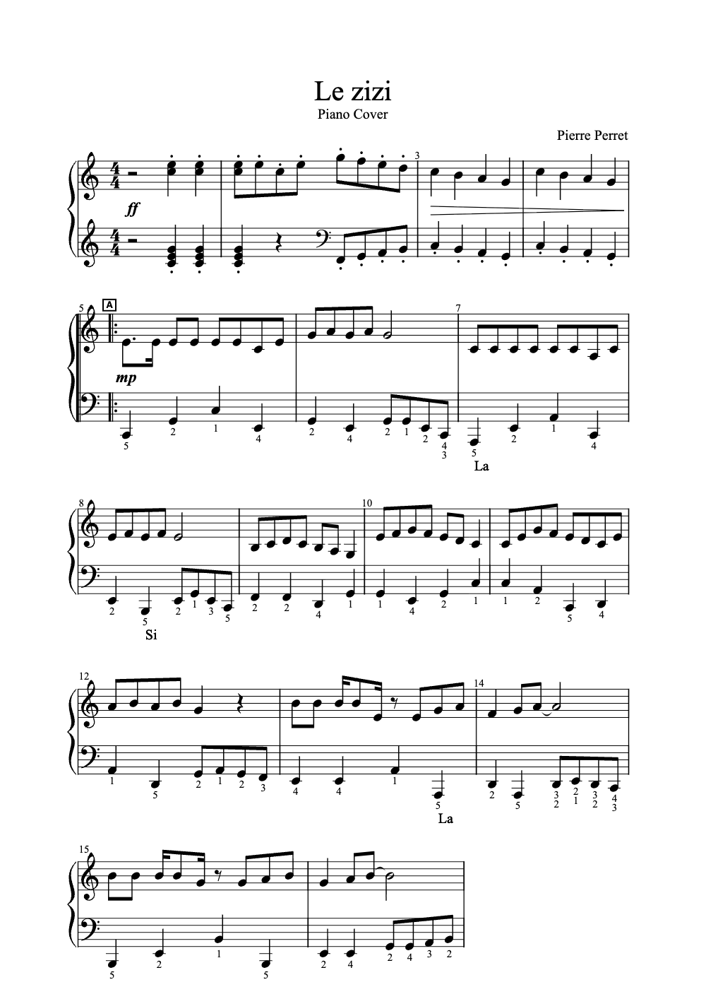 Sheet music preview for Le Zizi