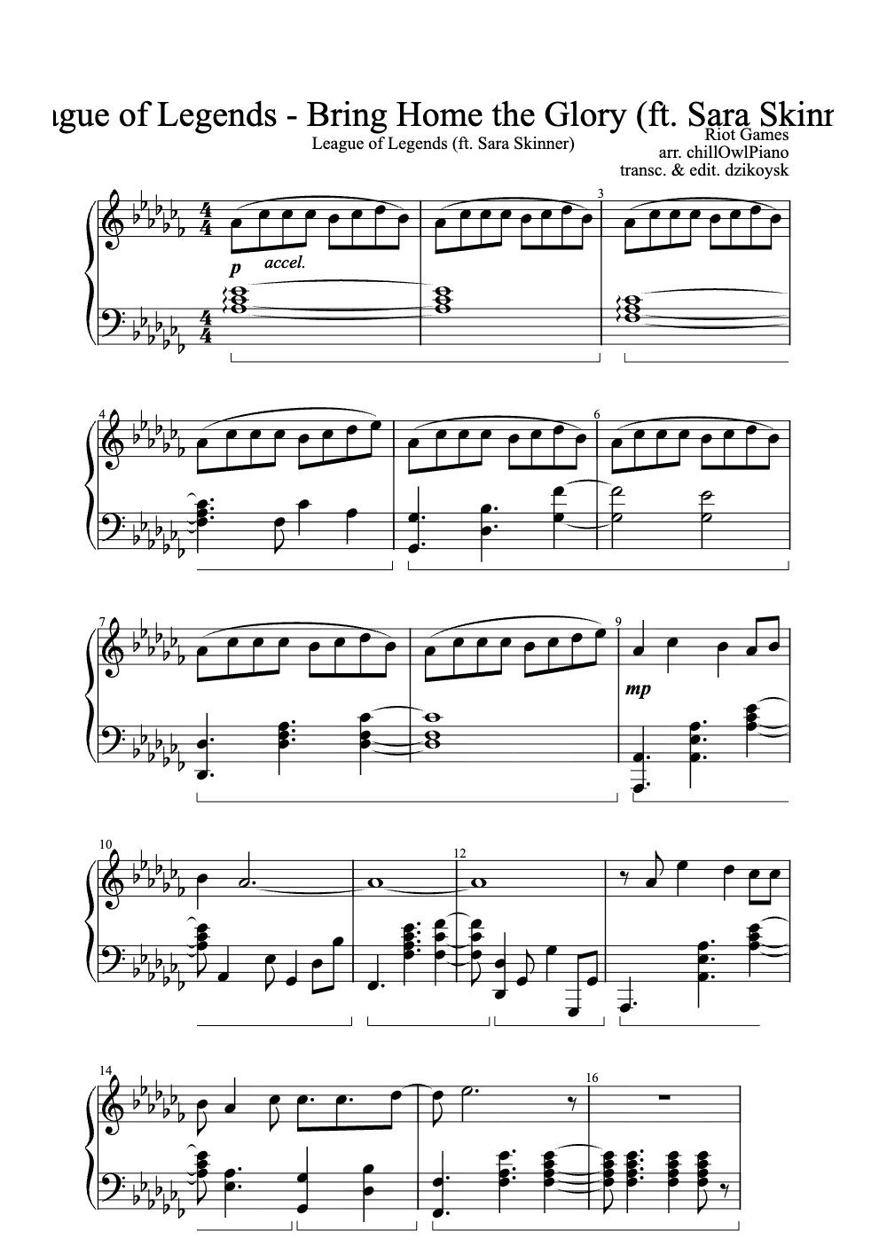 Sheet music preview for Bring Home the Glory