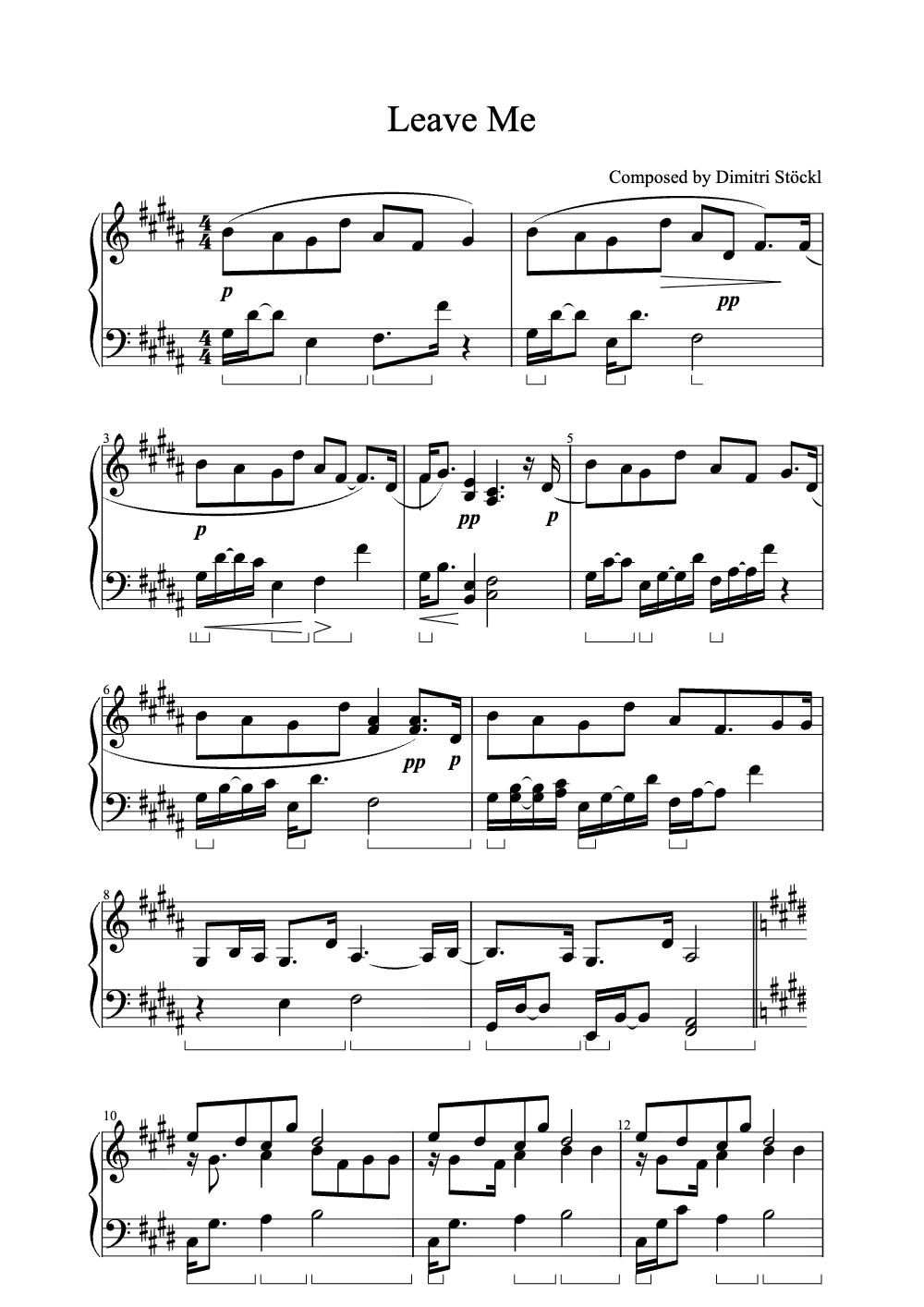 Sheet music preview for Leave Me