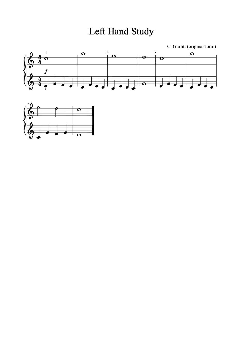 Sheet music preview for Left Hand Study