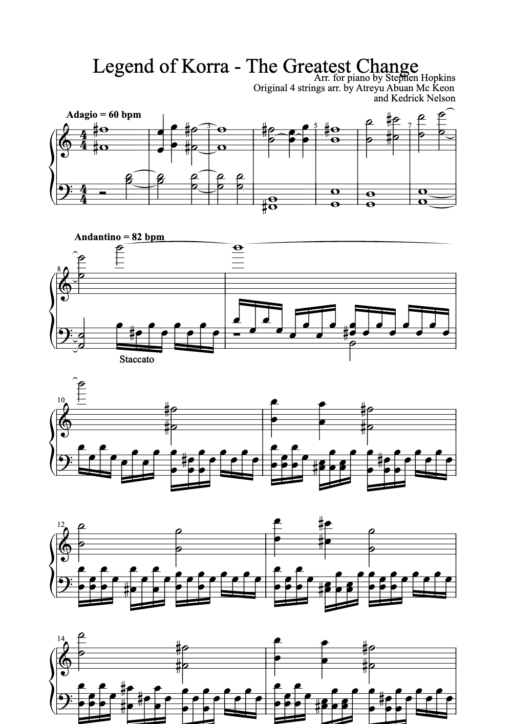Sheet music preview for The Greatest Change