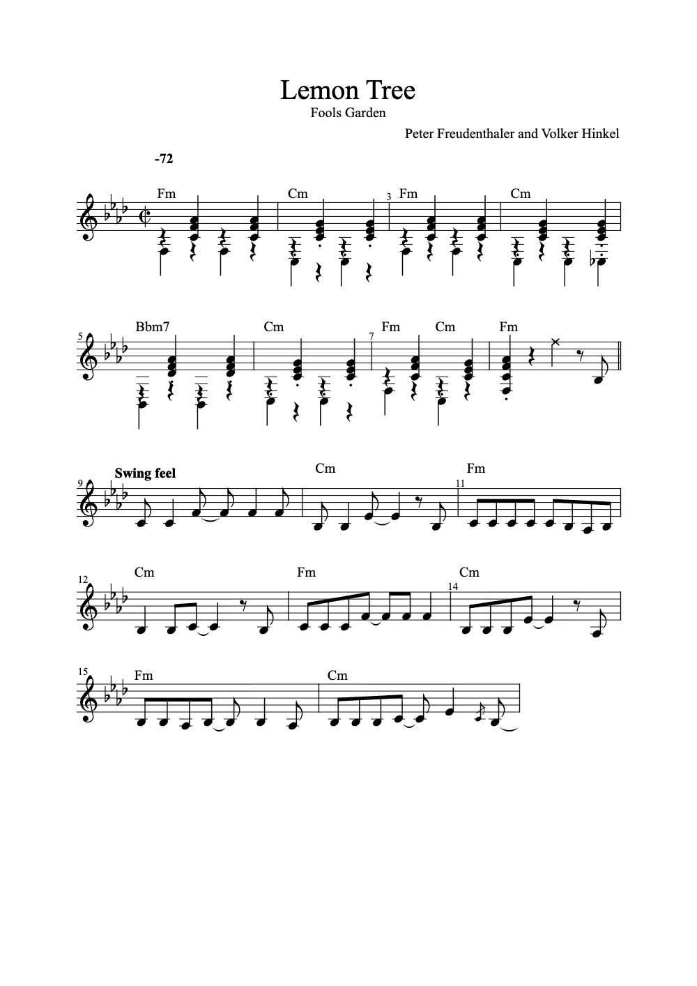 Sheet music preview for Lemon Tree