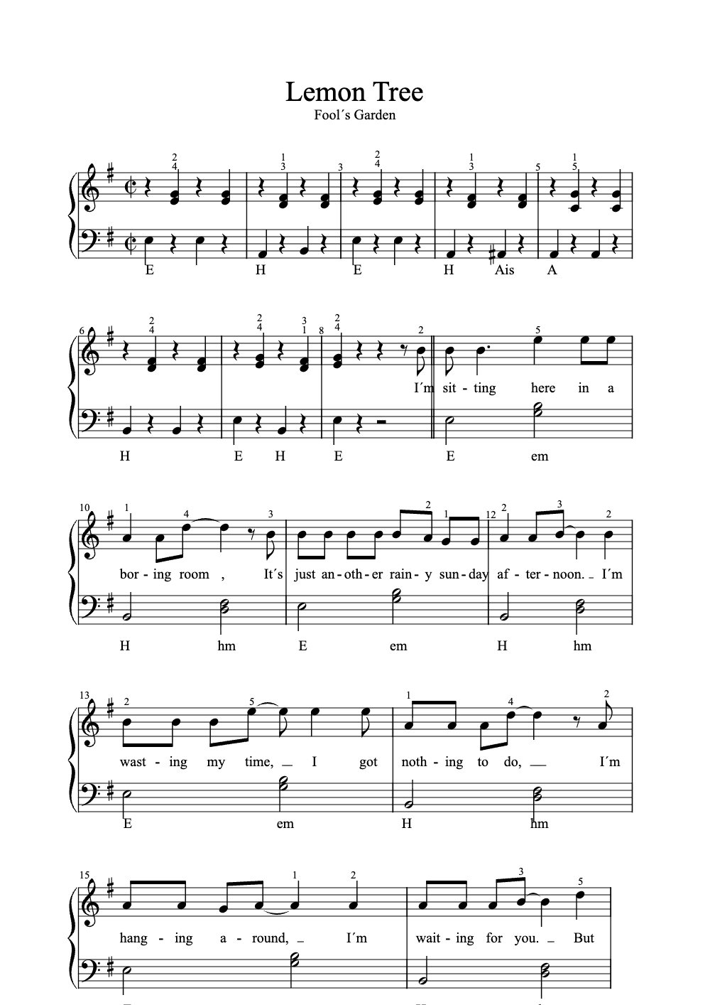 Sheet music preview for Lemon Tree