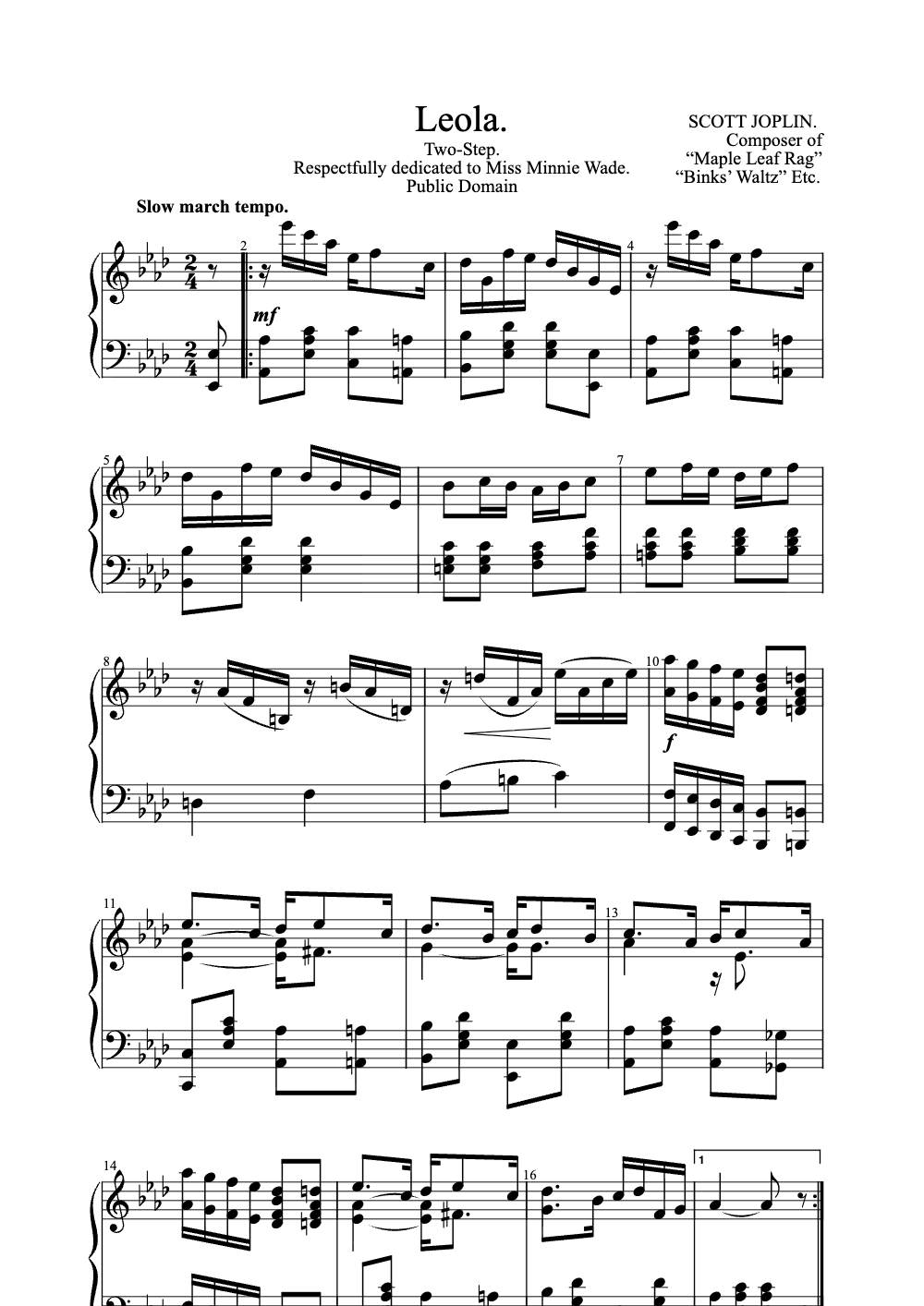 Sheet music preview for Leola