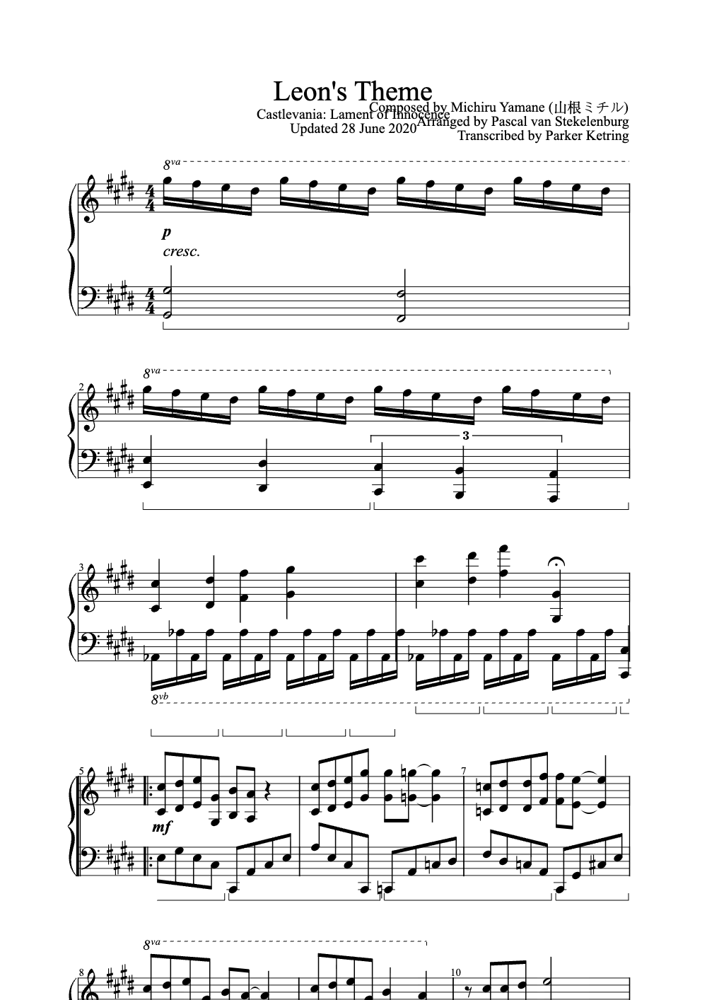 Sheet music preview for Leon's Theme