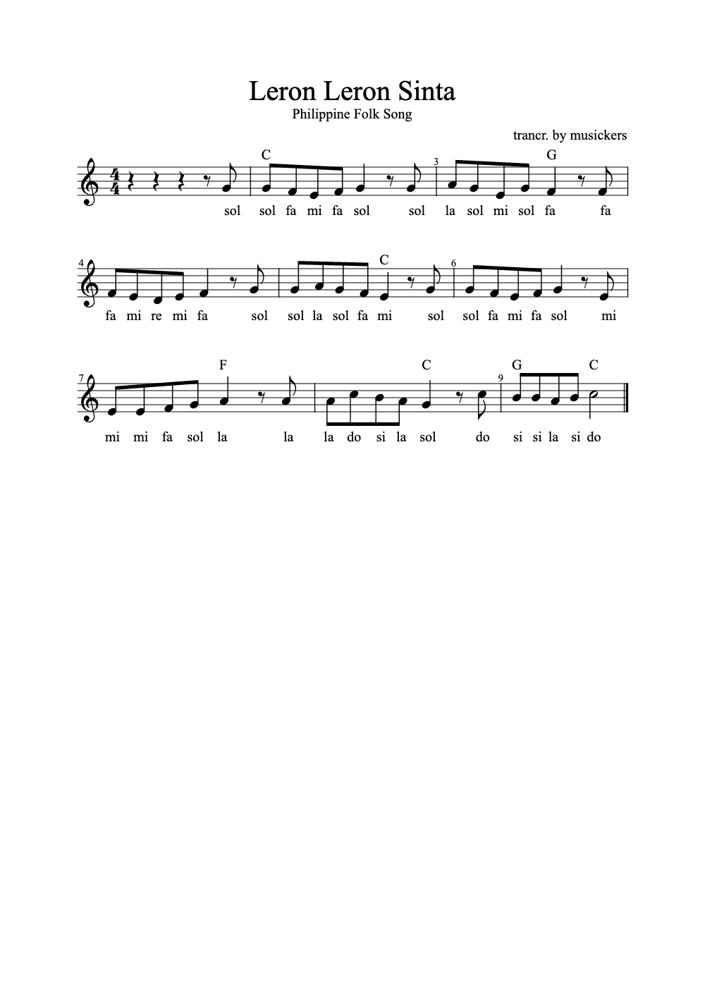 Sheet music preview for Leron Leron Sinta