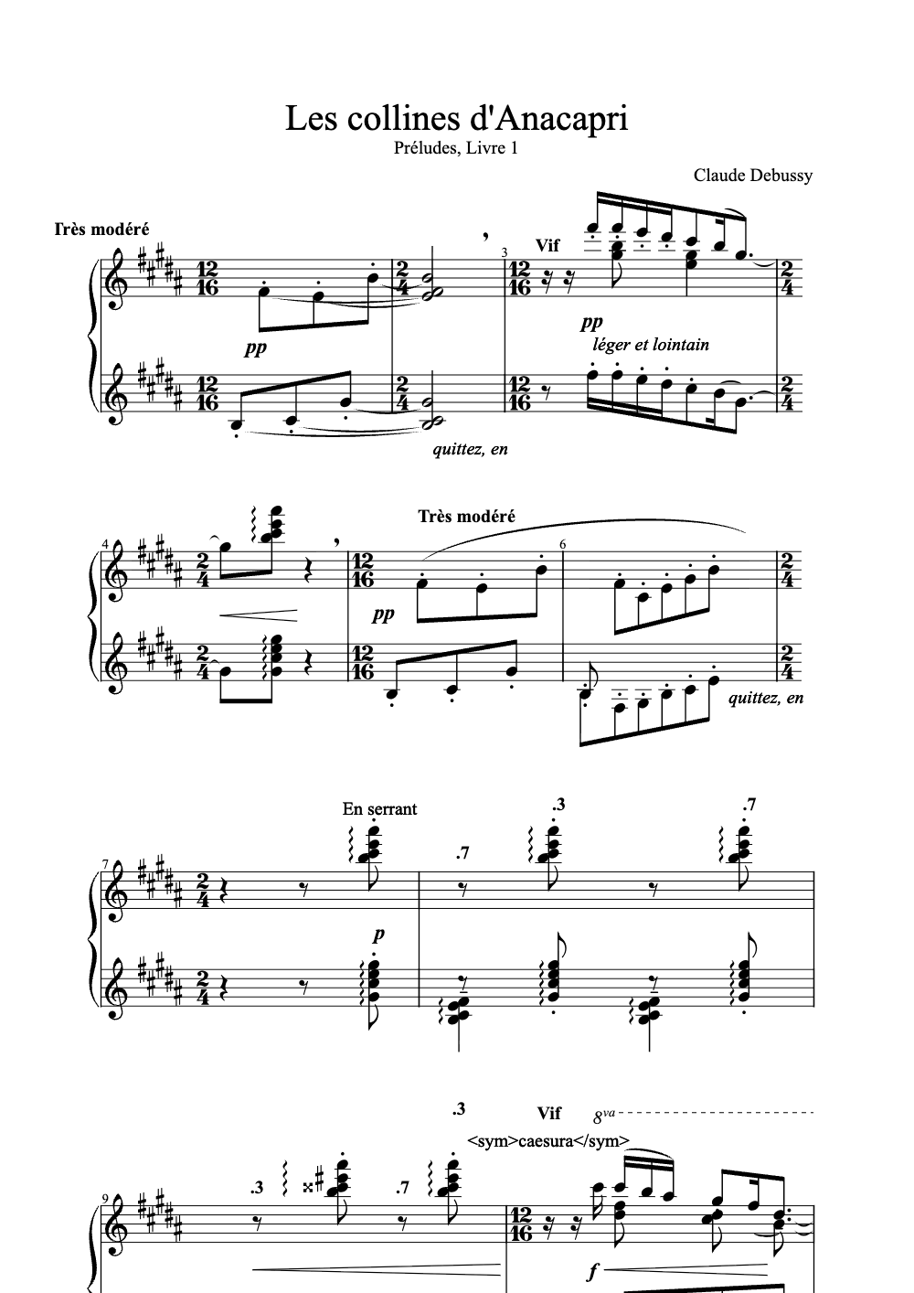 Sheet music preview for Les Collines d'Anacapri