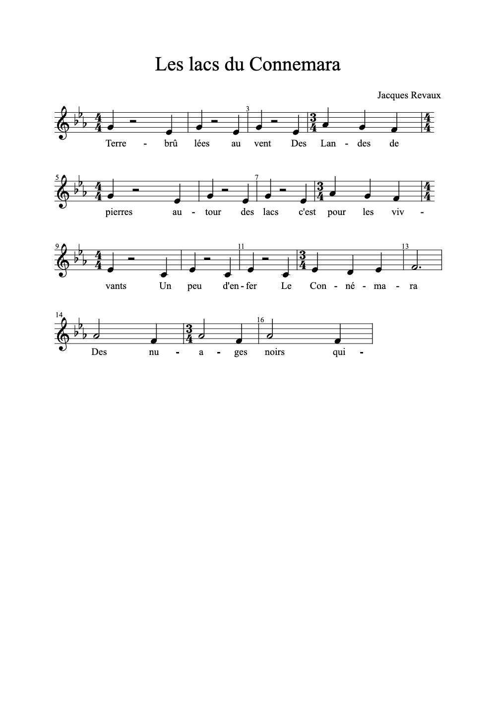 Sheet music preview for Les Lacs du Connemara