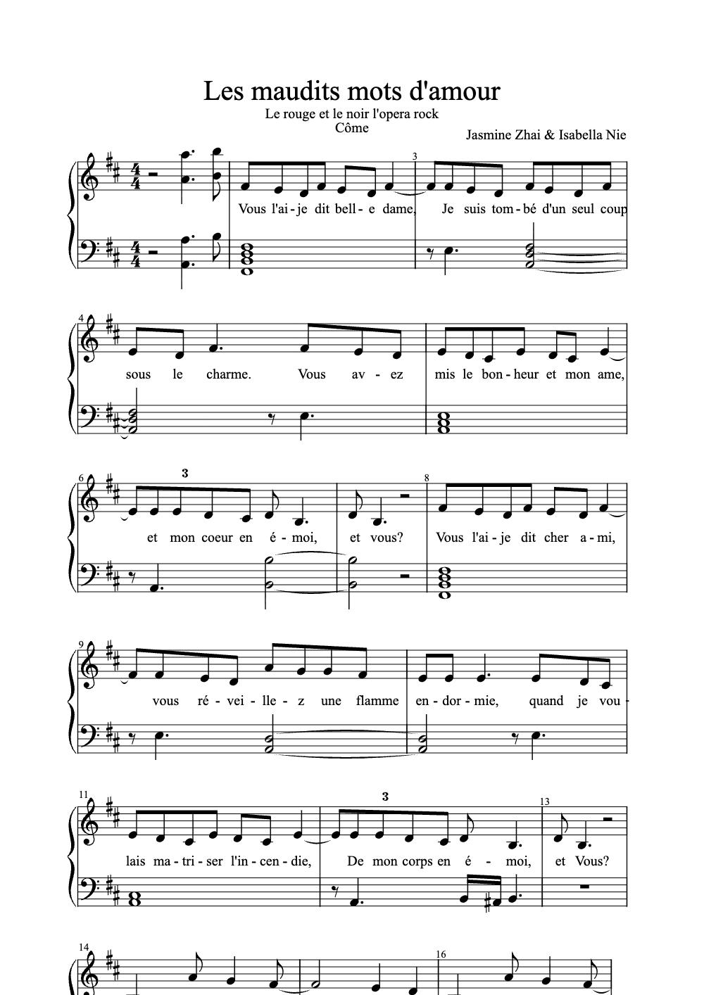 Sheet music preview for Les Maudits Mots d'Amour