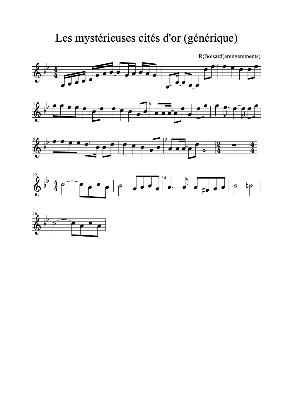Sheet music preview for Les Mystérieuses Cités d'Or (Générique)