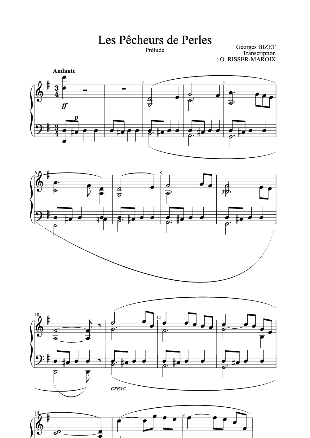 Sheet music preview for Les Pêcheurs de Perles