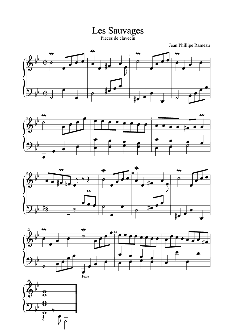 Sheet music preview for Les Sauvages