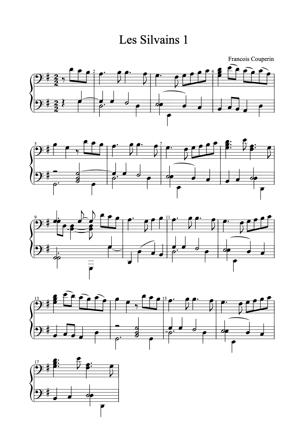 Sheet music preview for Les Silvains 1