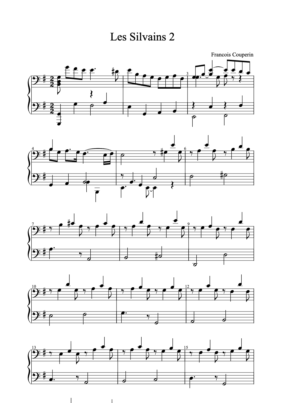Sheet music preview for Les Silvains