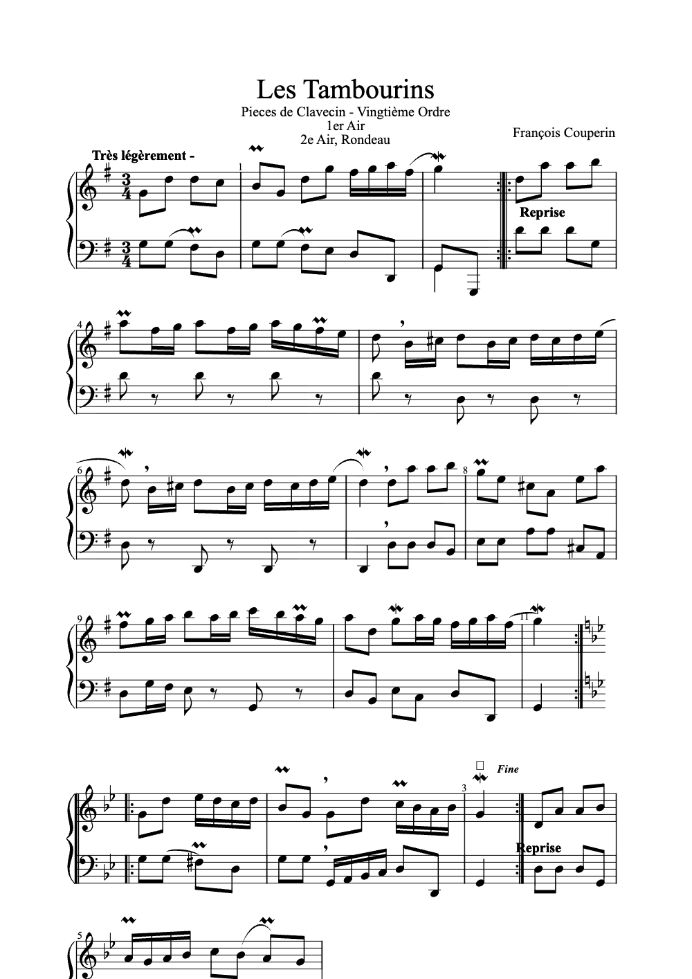 Sheet music preview for Les Tambourins