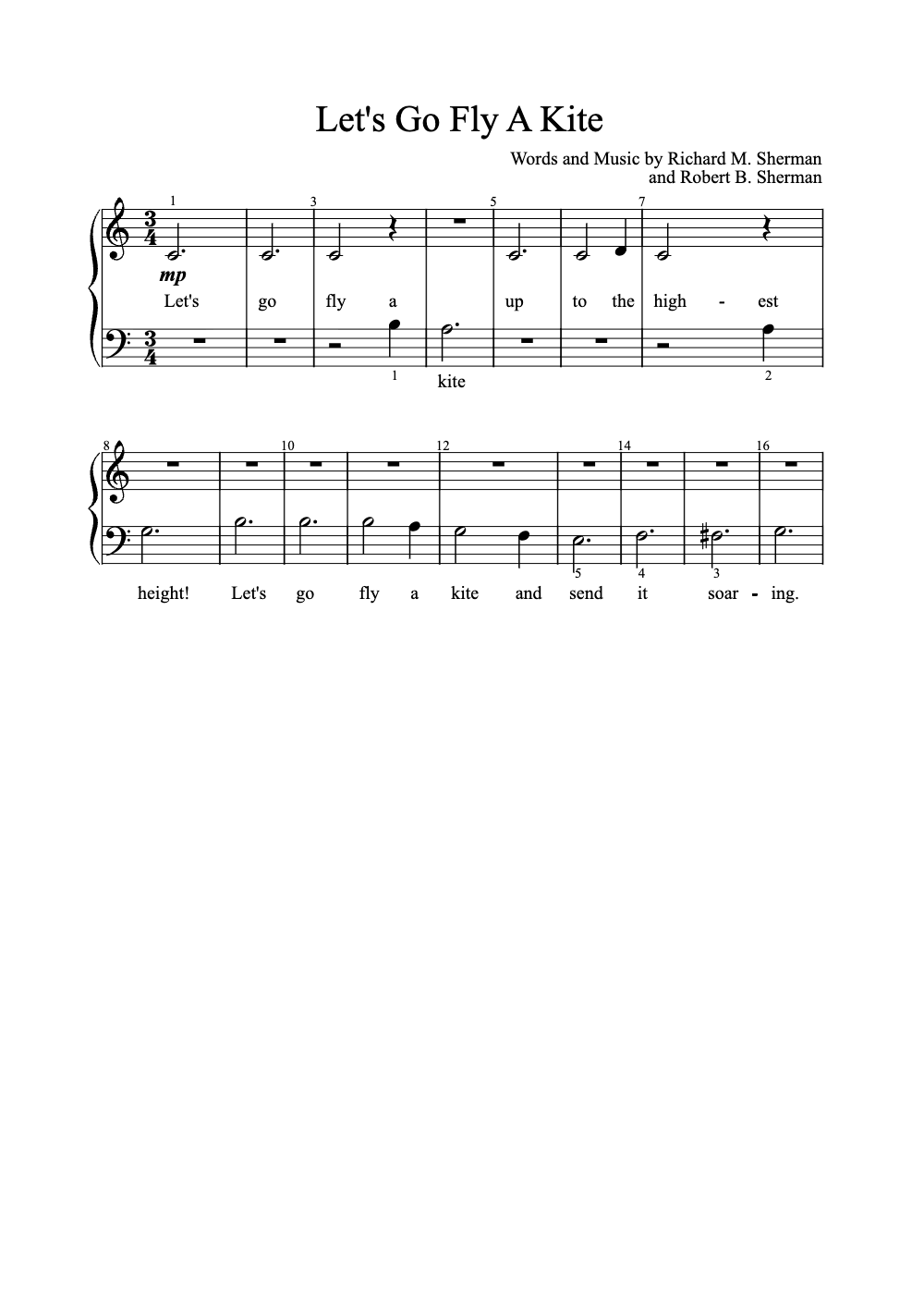 Sheet music preview for Let's Go Fly a Kite