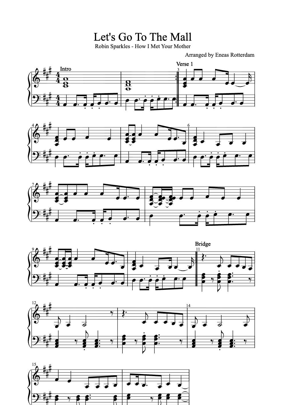Sheet music preview for Let's Go to the Mall