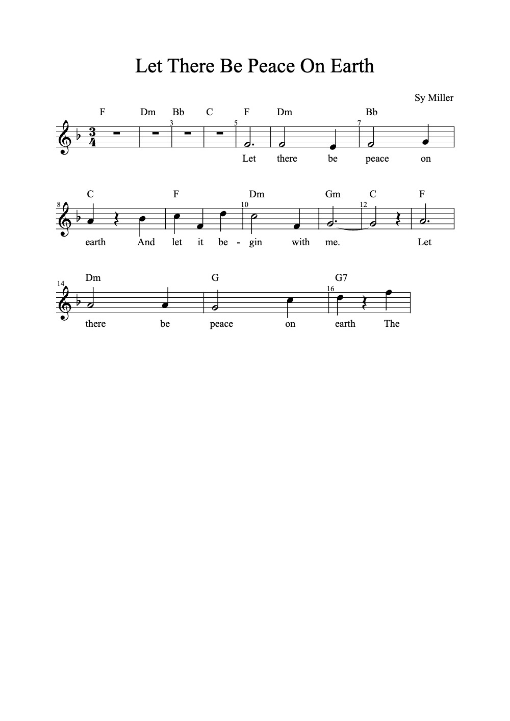 Sheet music preview for Let There Be Peace on Earth