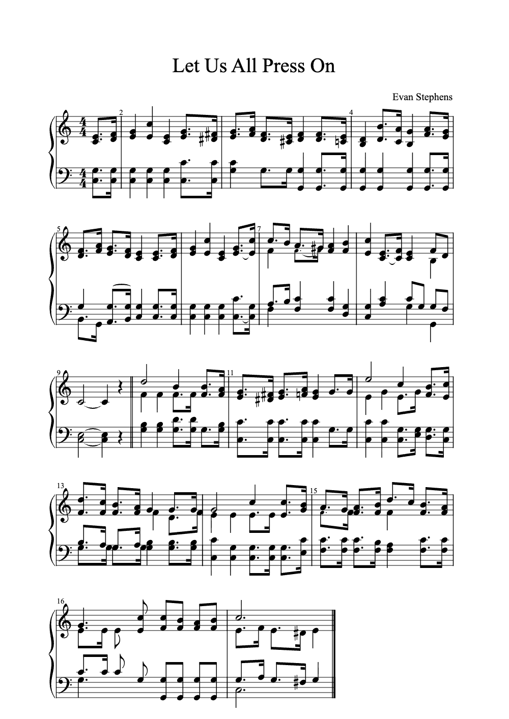 Sheet music preview for Let Us All Press On