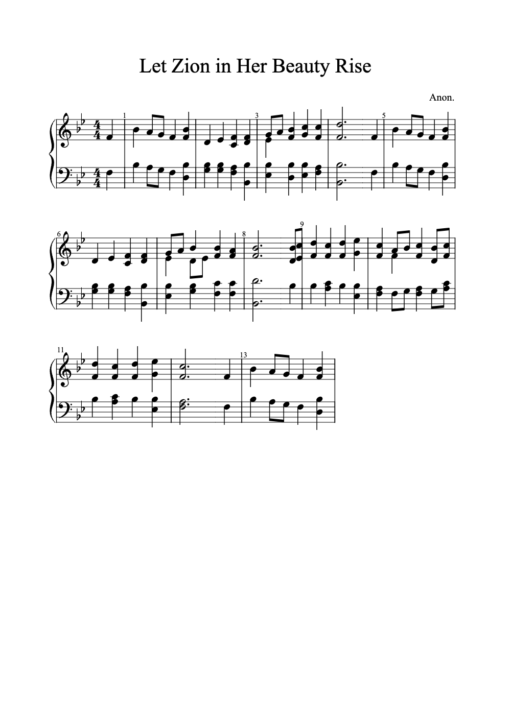 Sheet music preview for Let Zion in Her Beauty Rise