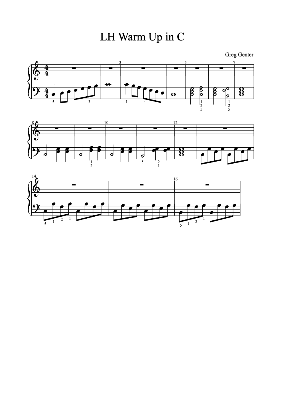 Sheet music preview for LH Warm Up in C