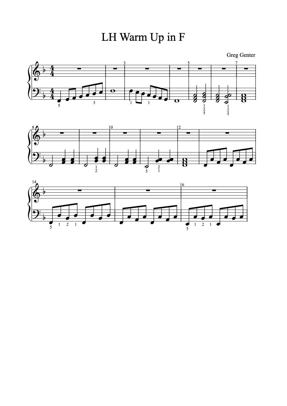 Sheet music preview for LH Warm Up in F