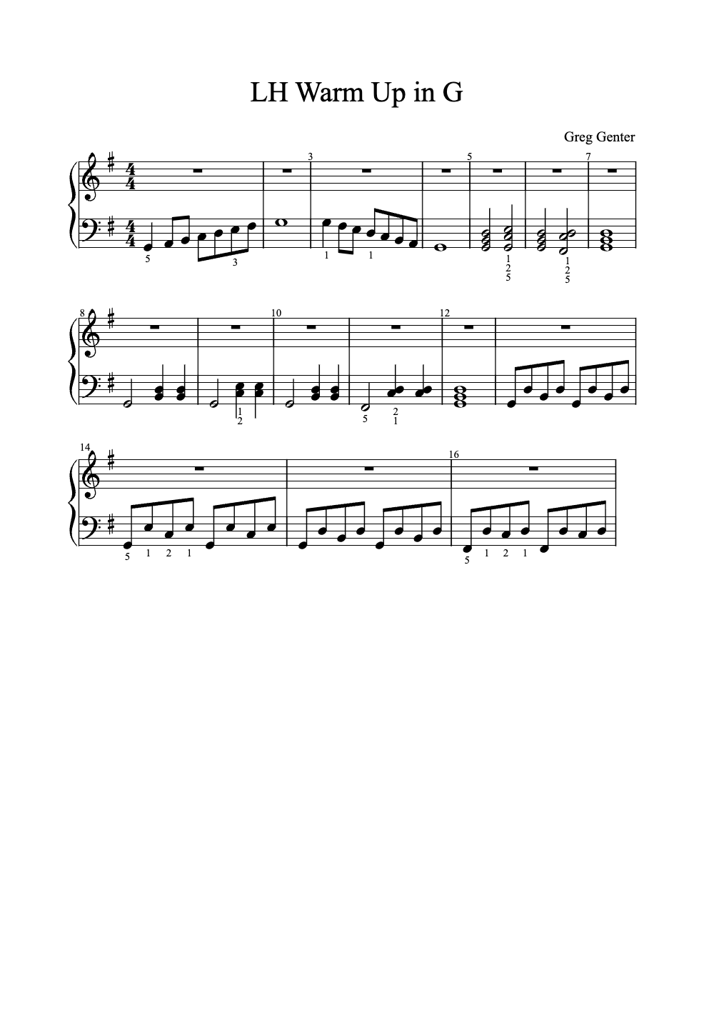 Sheet music preview for LH Warm Up in G