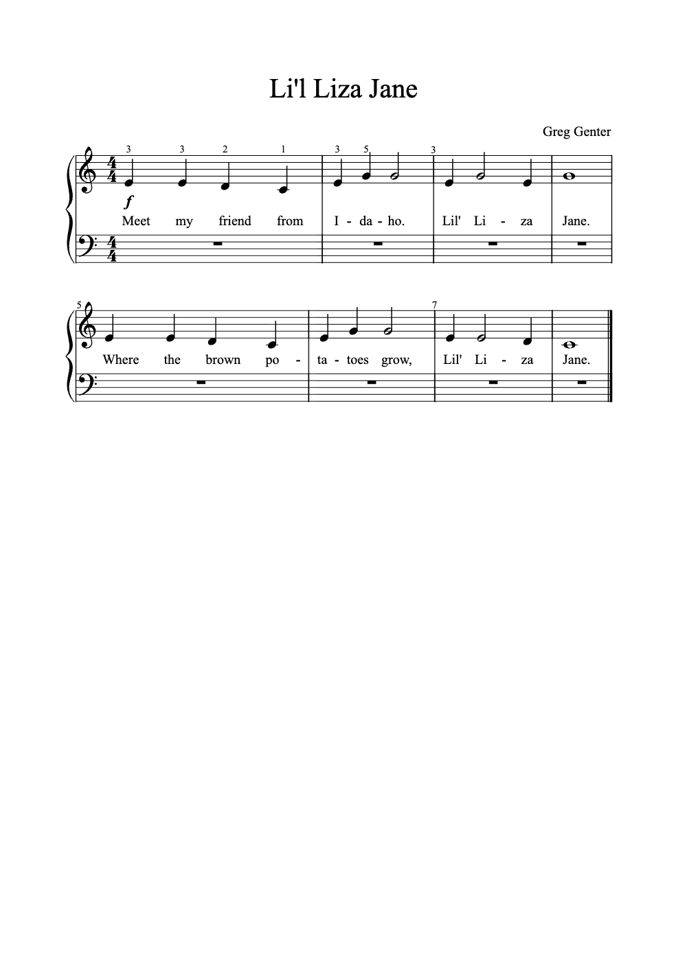 Sheet music preview for Li'l Liza Jane