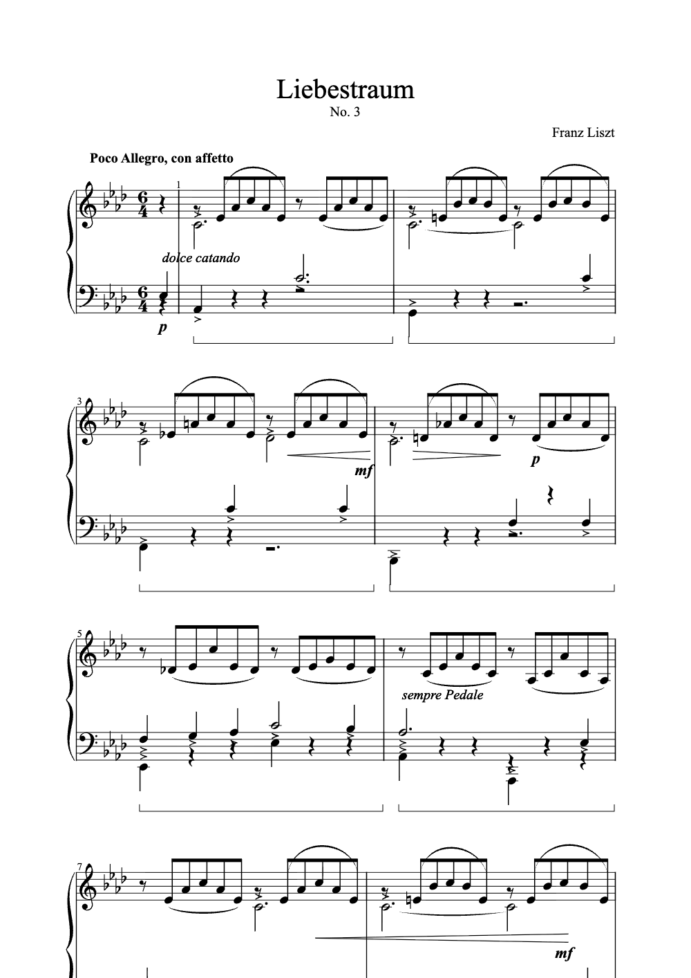 Sheet music preview for Liebestraum