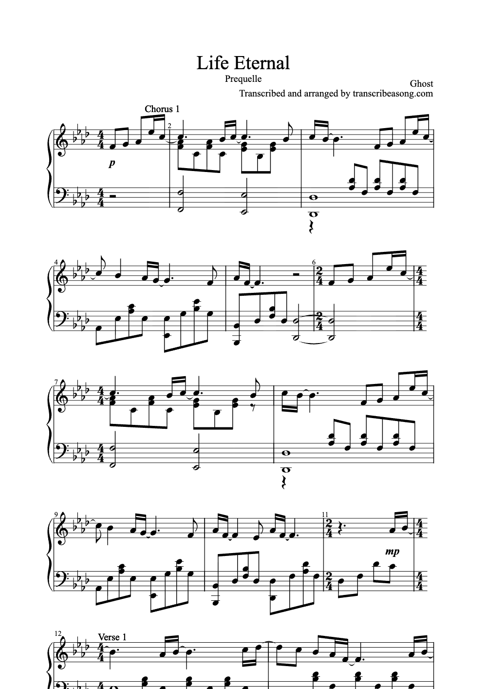 Sheet music preview for Life Eternal