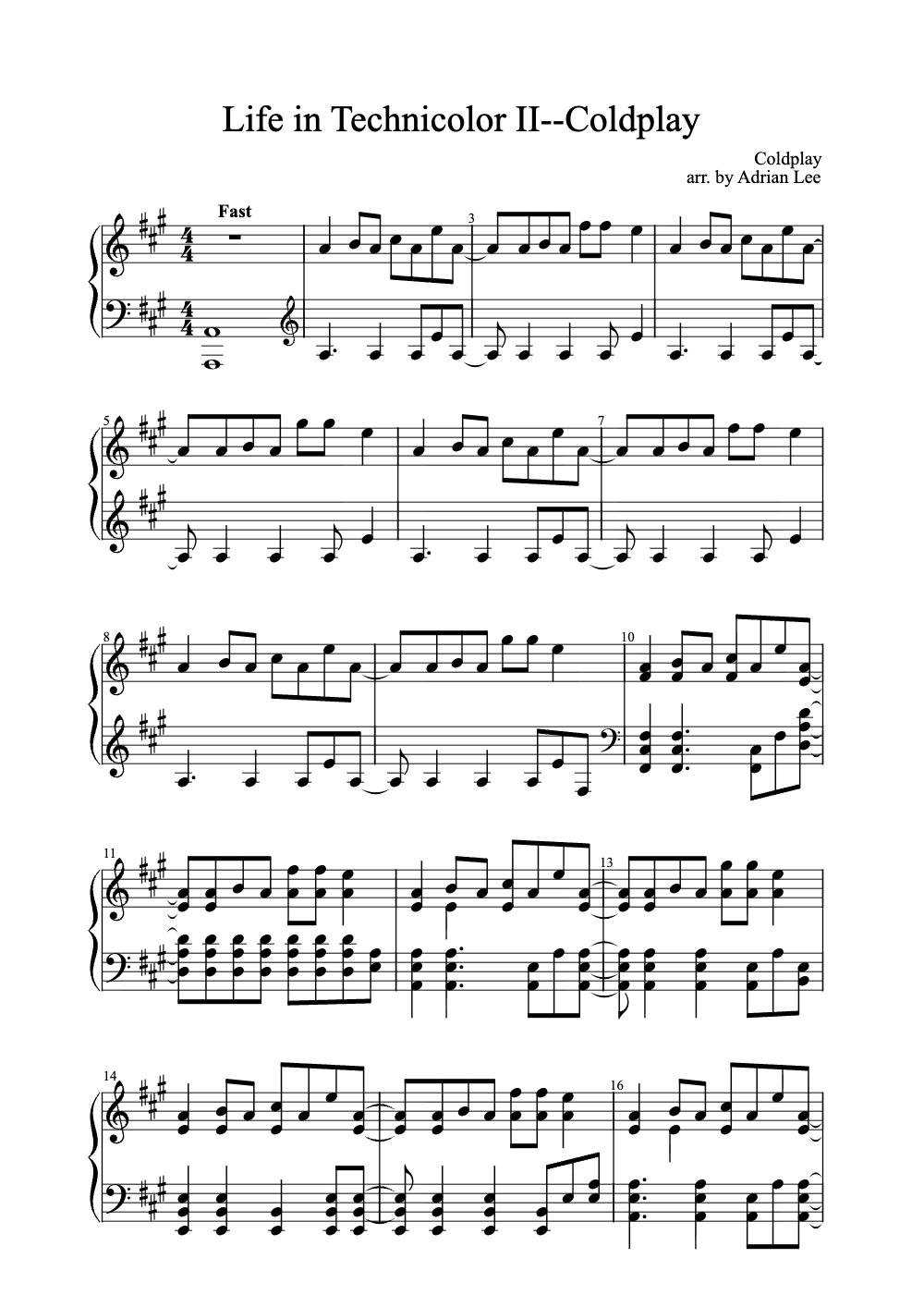 Sheet music preview for Life in Technicolor II