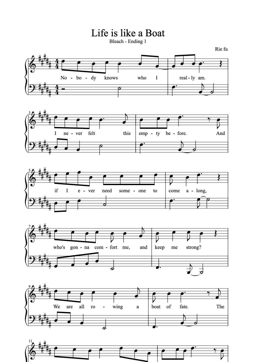 Sheet music preview for Life Is Like a Boat