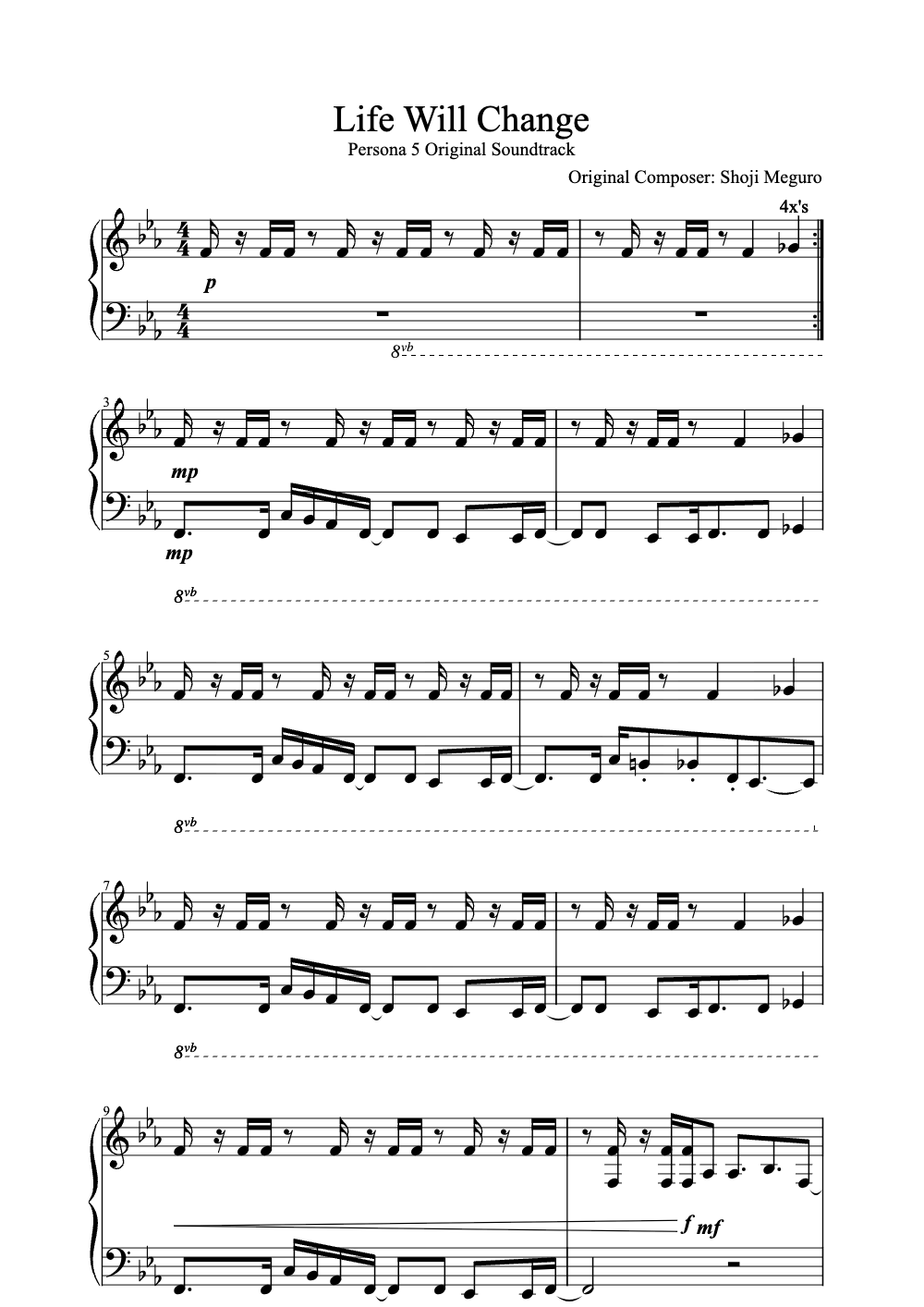Sheet music preview for Life Will Change