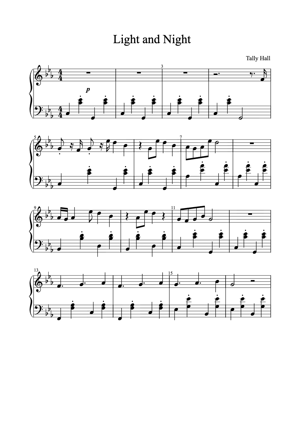 Sheet music preview for Light and Night