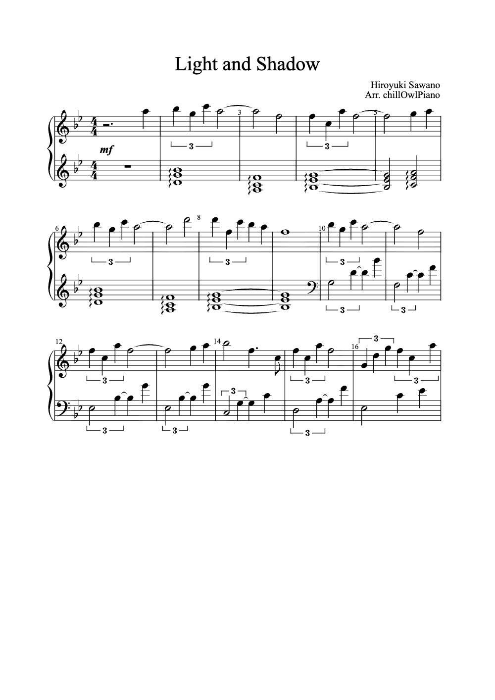 Sheet music preview for Light and Shadow