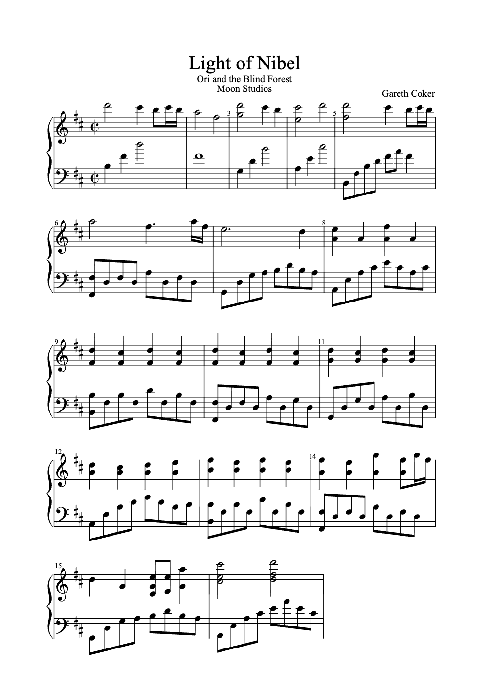 Sheet music preview for Light of Nibel