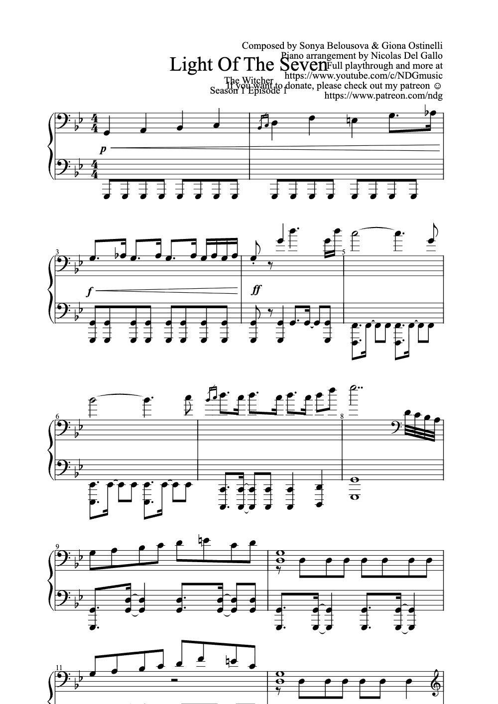 Sheet music preview for Light of the Seven