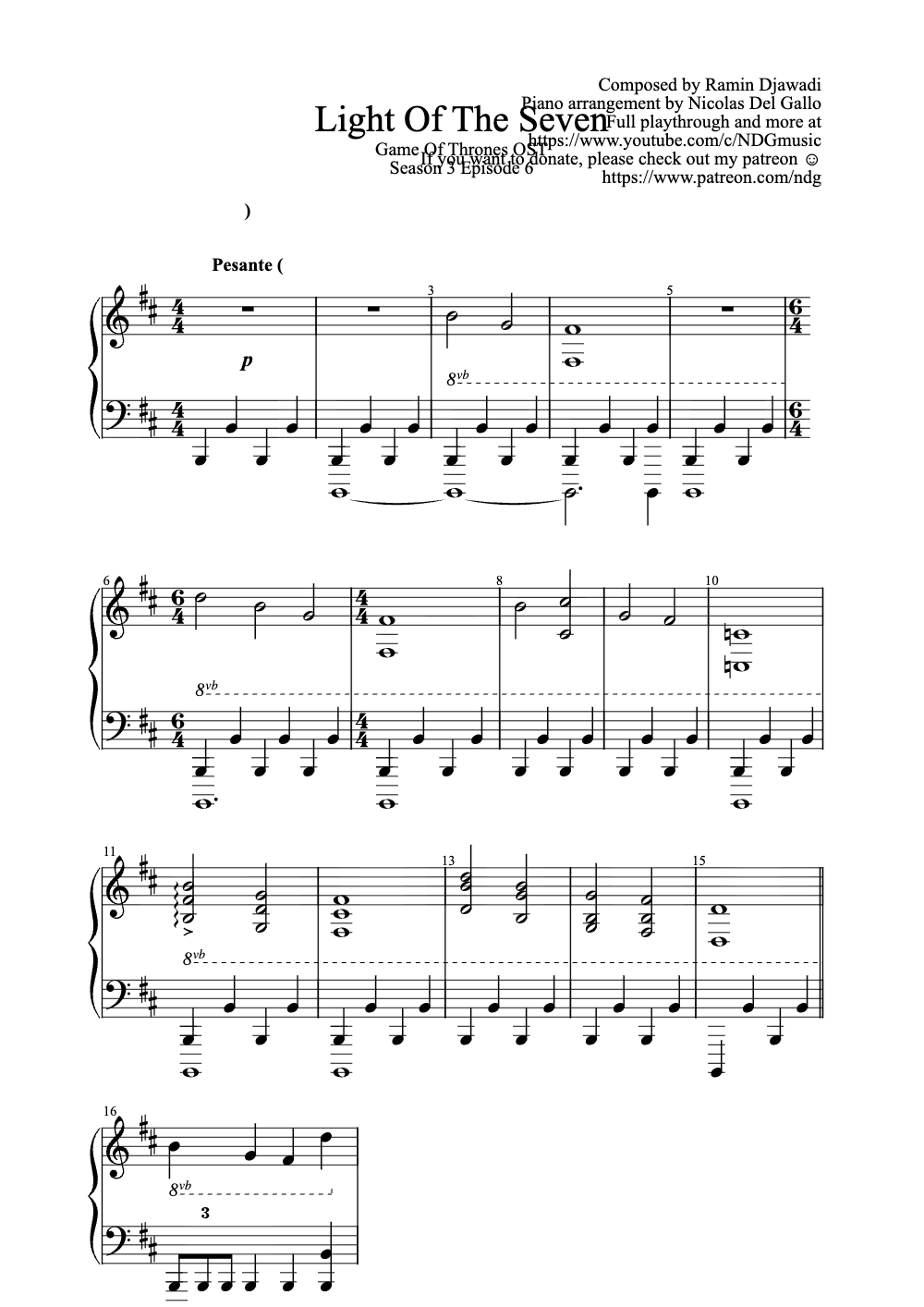 Sheet music preview for Light of the Seven