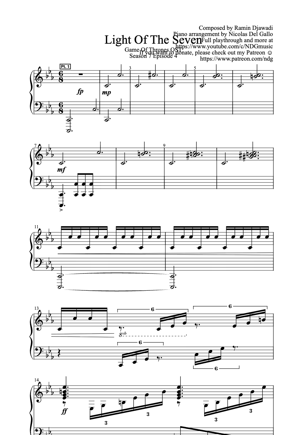 Sheet music preview for Light of the Seven