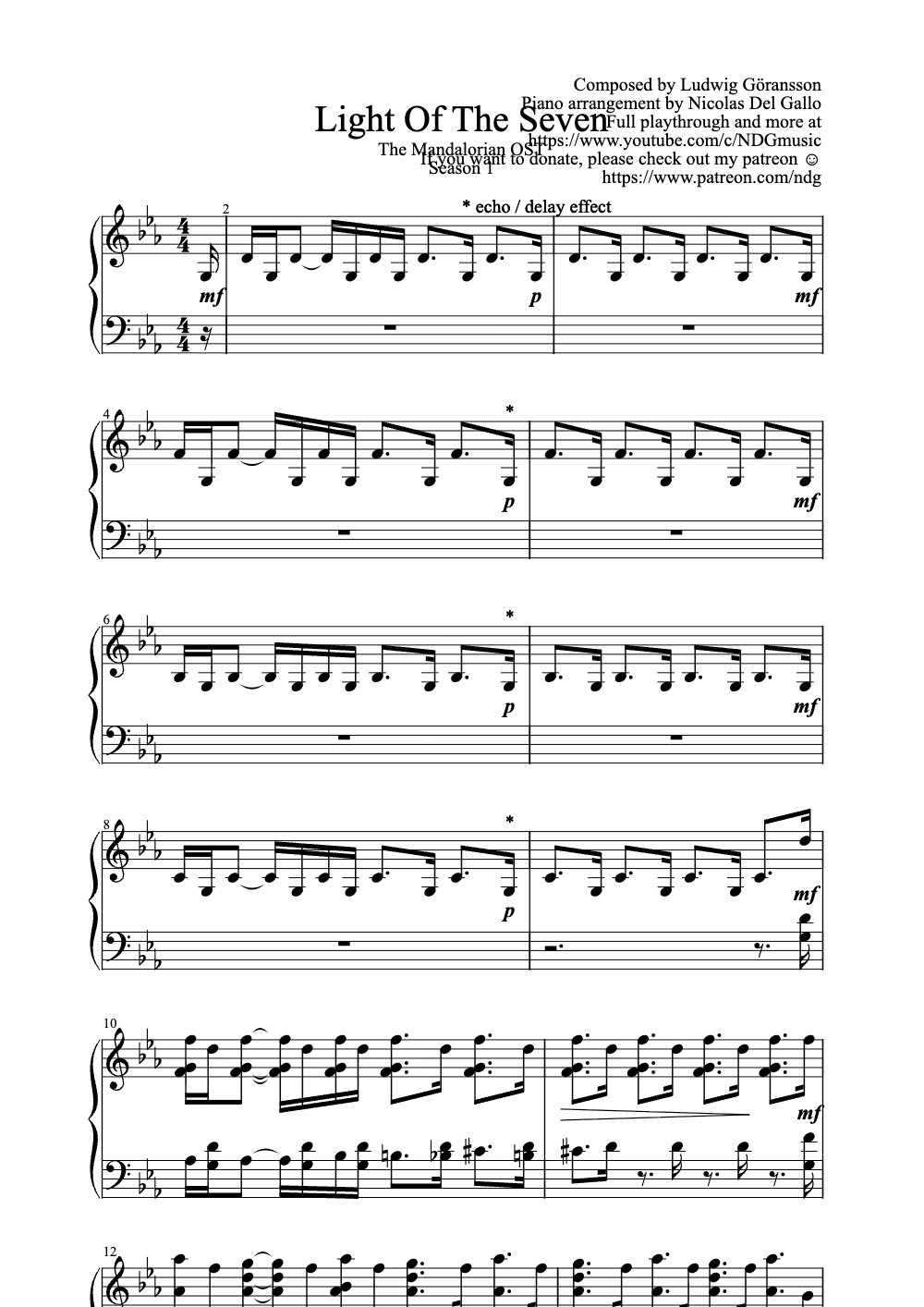 Sheet music preview for Light of the Seven